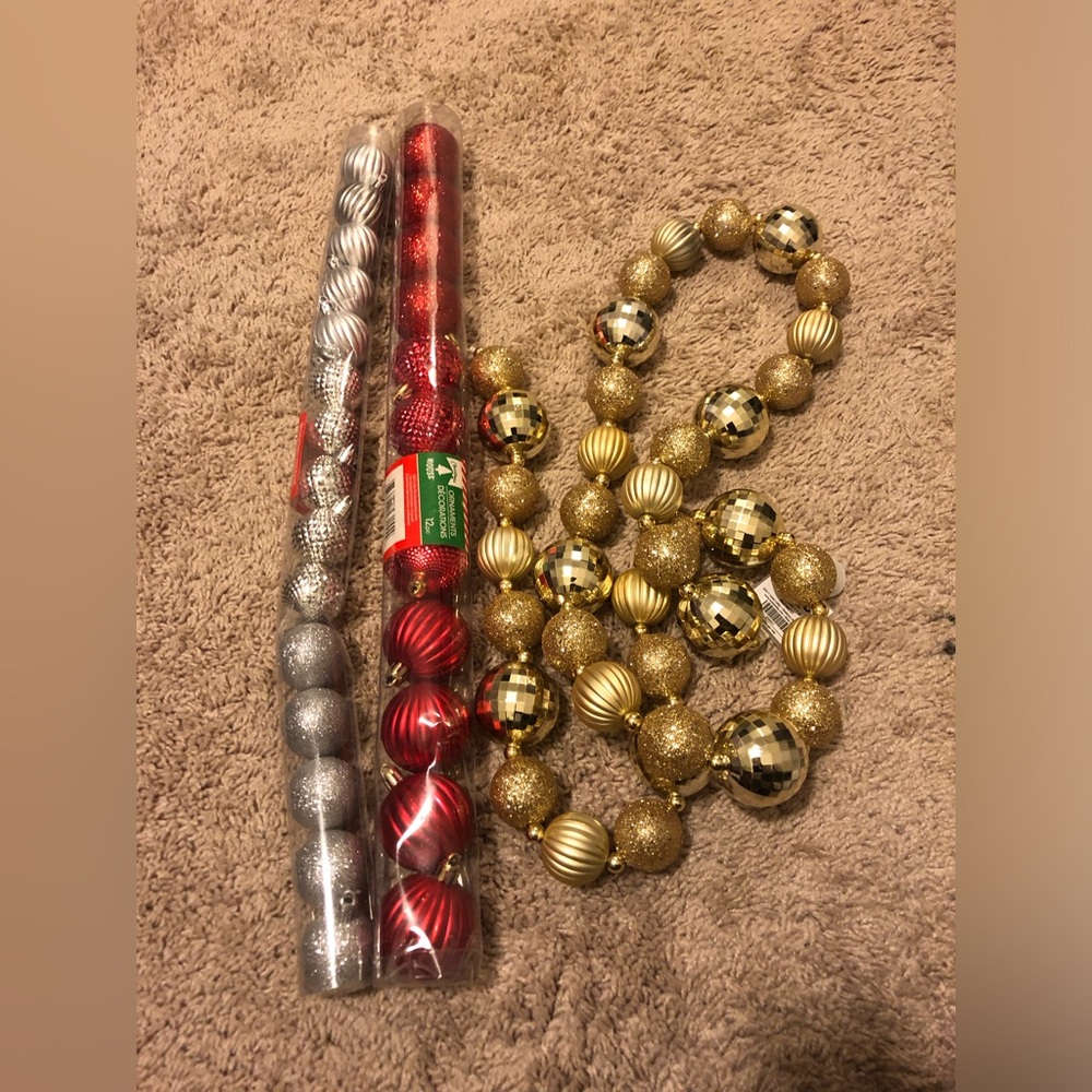 Festive Gold and Red Christmas Ornaments